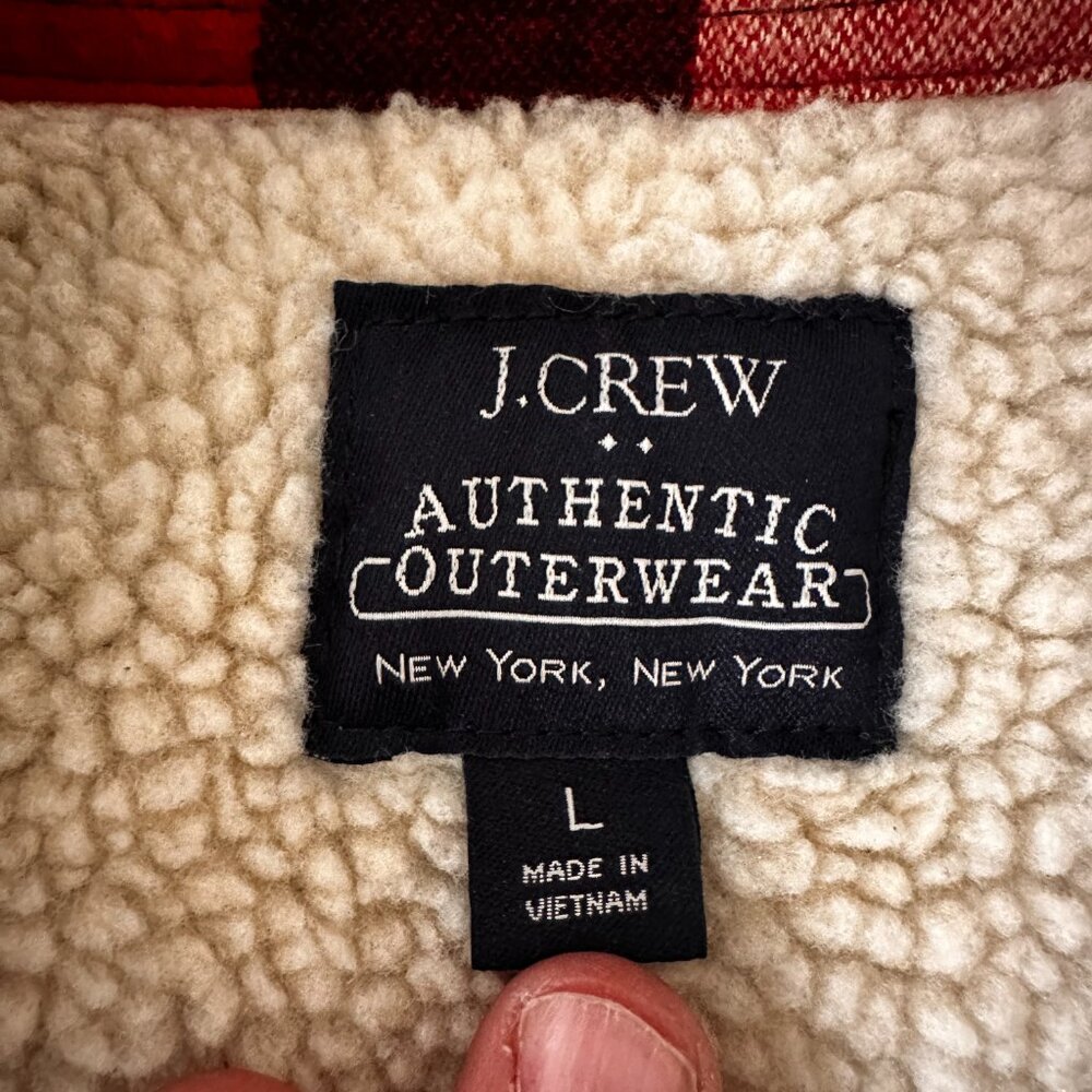 J.Crew Sherpa Lined Flannel Shirt Jacket Men's Large Herringbone - Picture 2 of 3